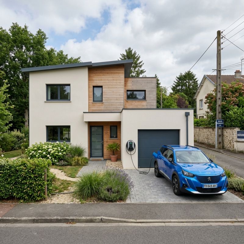 Installation de borne de recharge pour maison individuelle contemporaine en France